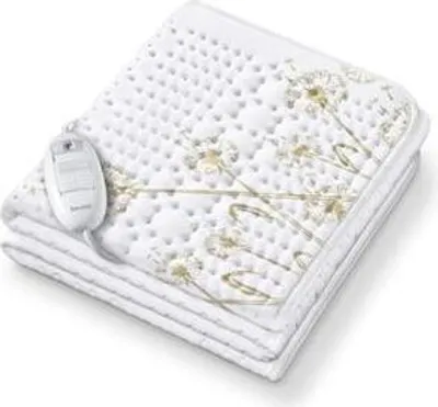 A folded electric blanket with a controller attached.