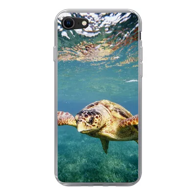 Produktbild von MuchoWow® Handyhülle Schutzhülle Hülle für iPhone 7 Schildkröte - Wasser - Blau Silikon Softcase Handy Hülle - Kartenhalter