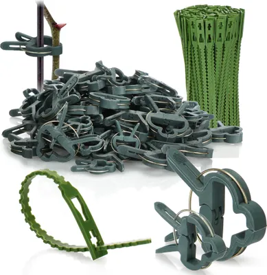 Produktbild von com-four® 150-teiliges Pflanzenklemmen-Set - Pflanzenbinder - Rosenklammern - Rankkäfige für Tomaten - grüne Planenklammern - Clip für Planen - Rankhilfen