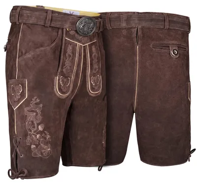 Produktbild von Trachtenlederhose Hans Lederhosen mit Gürtel kurz trachten aus 100% Nappa-Wildleder, Größe:54/XL, Farbe:Dunkelbraun