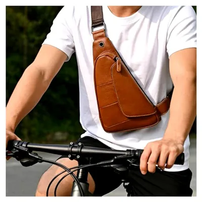 Produktbild von Herren-Schultertasche aus echtem Leder, leichte Crossbody-Brusttasche für Reisen, Arbeit und Wandern