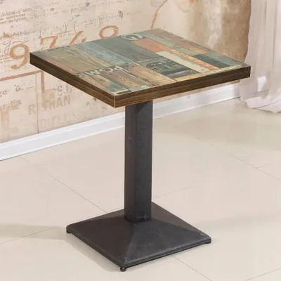 Image de Table de bistrot 60 x 60 cm - Table de bar - Carrée - Plateau en bois - Pied central en métal - Pour café/restaurant - Pour 2 personnes - Rouge bordeaux