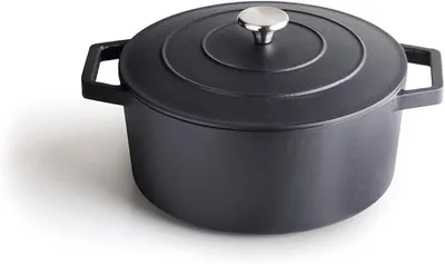 Zdjęcie produktu dla Qulinart brytfanna okrągła, żeliwna pokrywa z pokrętłem ze stali nierdzewnej - 28cm