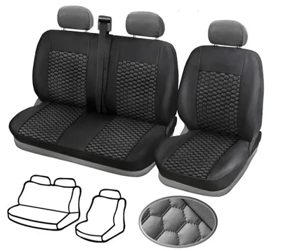 Obrázok produktu pre 1+2 poťahy sedadiel z ekologického koženého materiálu pre VW Crafter 2006-2017 čierne