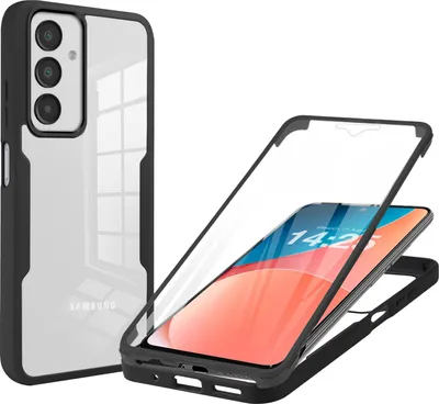 A clear product shot of a phone case, with a phone inside, against a white background.