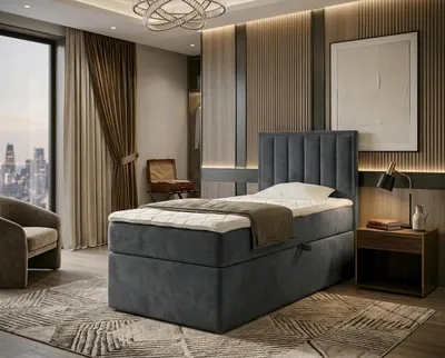Produktbild von NORDELO Boxspringbett MORFEO 90x200 cm AMOR Velvet Grau Komplett-Set gepolstertes Einzelbett mit Stauraum, Matratze und 4 cm Visco-Topper, Bonellfederkernmatratze, T30-Schaum