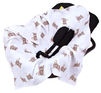 Produktbild von BabyLux Einschlagdecke Musselin 80x80 cm – Sommerdecke für Babyschale, Autositz & Kinderwagen – Atmungsaktiv & Weich – 100% Baumwolle - D6 Bären
