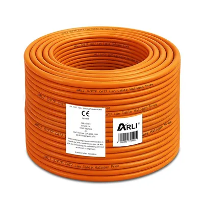 Produktbild von ARLI 100m Cat7 Duplex Verlegekabel S/FTP PIMF halogenfrei LSZH Twin Netzwerkkabel für feste Installation orange