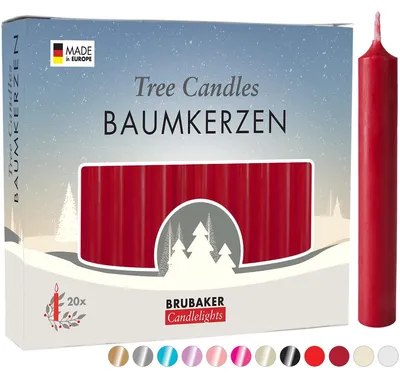 Imagen del producto de Velas de árbol piramidales - Rojo oscuro - 20 unidades - 95 mm x 12,5 mm - Para árbol de Navidad y decoración navideña
