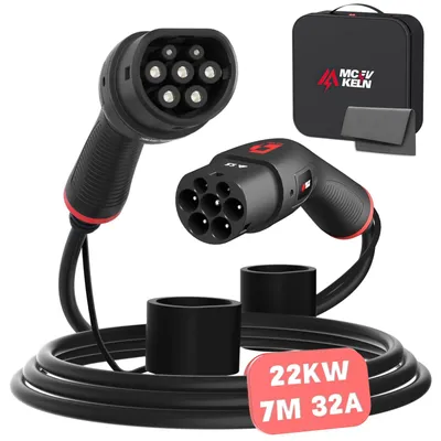 Imagen del producto de Cable de carga para automóvil, con conector Tipo 2, potencia de 22 kW, longitud de 7 metros, material TPU, para vehículos eléctricos