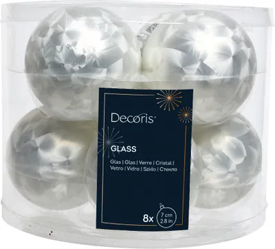 Produktbild von Weihnachtskugeln Glas 7cm x 8 Stück - Weiß Eislack