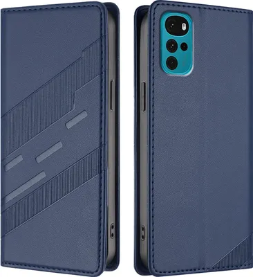 Produktbild von Hülle für Motorola Moto G22 / E22s, Kunstleder Brieftaschen Handyhülle mit Kartenfach und Standfunktion Blau