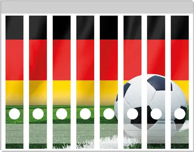 Produktbild von Wallario Ordnerrücken Sticker, selbstklebend für schmale Ordner, 8 Stück, Motiv Fußball vor einer Deutschlandflagge
