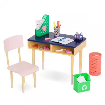 Produktbild von Schreibtisch mit Stuhl und Utensilien für eine Puppe - Brilliant Bureau - Our Generation