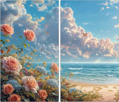 Produktbild von Spritzschutz Herdabdeckplatte Schneidebrett aus Glas Strandzeit mit Rosen 2-Teilig (60x52cm)