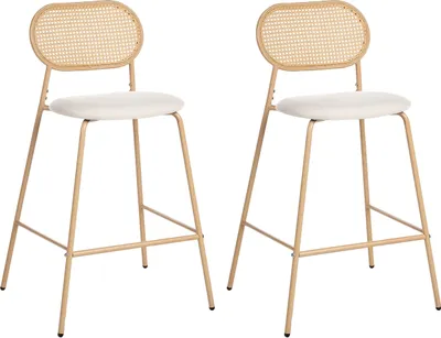 Produktbild von BELIANI Barhocker 2er Set Hellbeige / Holzoptik aus Metall Wiener Geflecht Retro Stil Modern für Esszimmer Küche