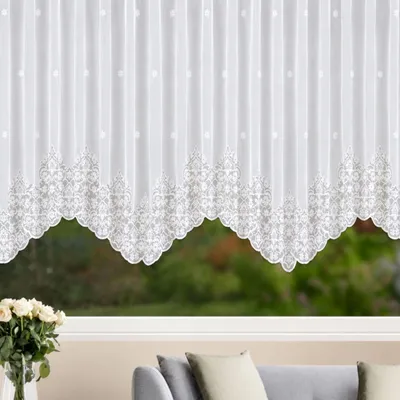 Produktbild von Fertigstore "Wellenbogen" - Blumenfenstergardinen Größe (HxB): 145x450cm Weiß