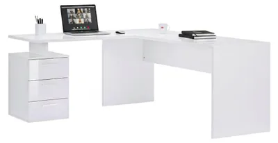 Produktbild von Schreibtisch Mark, Eckschreibtisch mit PC-Halterung, Mehrzweck-Bürotisch, platzsparender Schreibtisch mit mehreren Positionen, 100 % Italy, cm 160x60h75, glänzend weiß