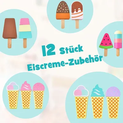 Image de Chariot à glaces pour enfants avec roulettes - 12 accessoires