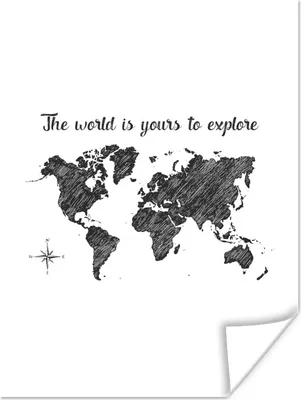 Produktbild von MuchoWow® Poster Weltkarte - Zitate - Schwarz 90x120 cm - Wohnzimmer