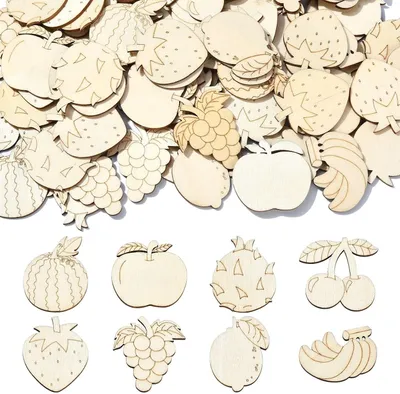Imagen del producto de Figuras de madera con forma de frutas, en estado natural, 100 unidades, de 26,5 a 40 mm, para proyectos de manualidades y bricolaje