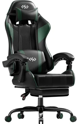 Immagine prodotto di Sedia da gaming ergonomica, nera e verde, con molle insacchettate e poggiapiedi