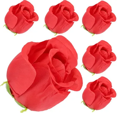 Produktbild von Dekolo Künstliche Blumen Blütenköpfe Rosen Dekorative Pflanzen Hochzeit 6 Stück Rot