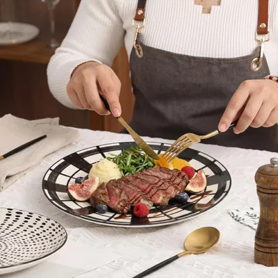 Produktbild von Speiseteller 25,5 cm, 6er-Set, Keramik, schwarzes Muster, für Küche