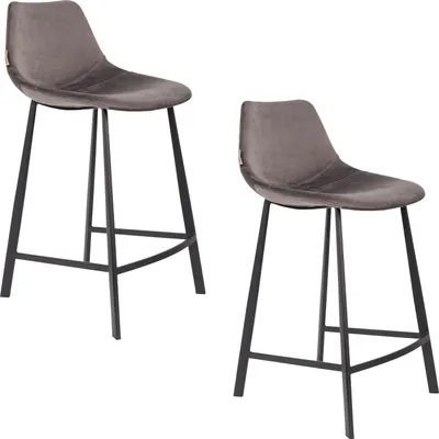 Produktbild von Dutchbone Franky Barhocker mit Rückenlehne 65 cm Grau - 2 er Set
