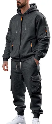 Produktbild von Heren Jogginganzug – Kapuzenjacke mit durchgehenden Reißverschluss und Cargohose – Dunkelgrau