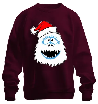 Produktbild von Weihnachts-Yeti Kopf fröhlicher Schneegeist Retro Sweatshirt Pullover, Burgundy, L