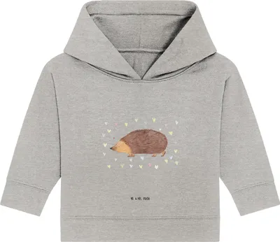 Produktbild von Mr. & Mrs. Panda Organic Baby Hoodie Igel Herzen 24. - 36. Monat - Heather Grey - Geschenk, Liebe, Kapuzenshirt, Lustige Sprüche, Kapuzensweatshirt, Kuss, Herz, Vertrauen