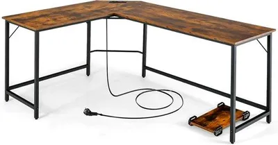 Productafbeelding van Hoekbureau - Werkplek bureau - Thuiswerken Kantoor - Ingebouwde Laadstation - 168 x 125 cm - Bruin