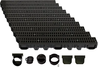 Produktbild von Entwässerungsrinne Höhe 115mm Kunststoff 10m, Stegrost, Classic Schwarz