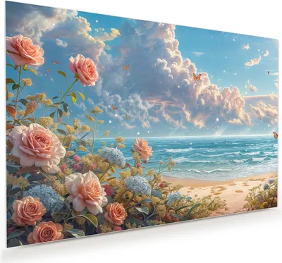 Produktbild von Glasbild 90x60cm in XXL für Wohnzimmer, Schlafzimmer Motiv Strandzeit mit Rosen
