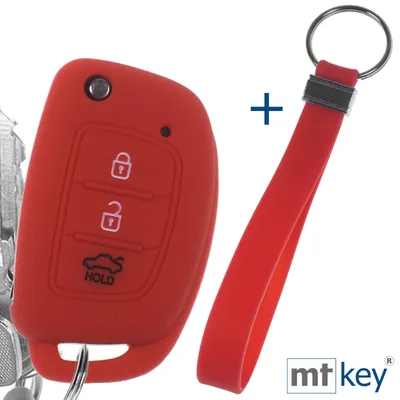 Produktbild von Auto Schlüssel Silikon Schutz Hülle + Schlüsselband Rot Kompatibel mit Hyundai i10 i20 ix25 ix35 i40 Accent Tucson 3 Tasten Klappschlüssel