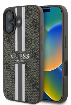 Produktbild von Guess 4G Printed Stripes MagSafe - iPhone 16 Plus Hülle (Braun)