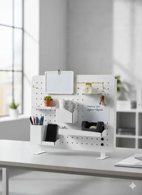Produktbild von Moderner Schreibtisch-Organizer – Pegboard Kit Lochwand, Weiß