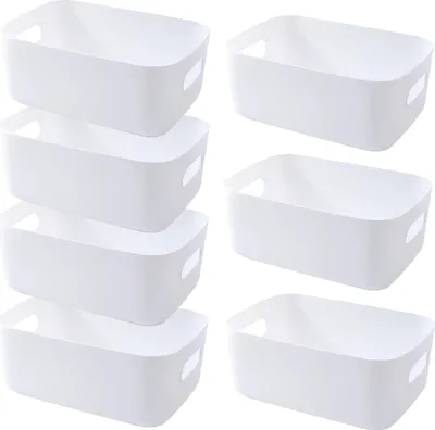 Zdjęcie produktu dla Pudełka do przechowywania 7 szt., plastikowe kosze z uchwytami, 30x20x12 cm, biały, do kuchni