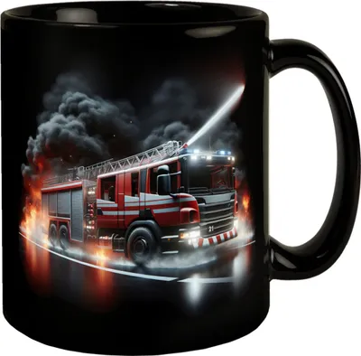 Image de Tasse « Camion de pompiers en intervention » - Noir