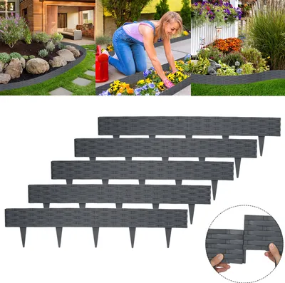 A collage showing garden edging being installed and the product itself.