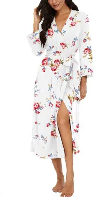 Productafbeelding van Ibenzoa® Elegante damesbadjas, met V-hals, 3/4 mouwen, verstelbare riem en zijzakken, gemaakt van 95% viscose/5% elastaan, knielengte