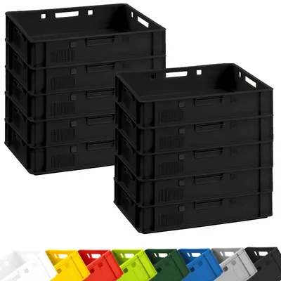 Produktbild von BURI 10 Stück Fleischkiste E1 Lagerkiste 60x40x12,5 cm Metzgerkiste Eurobox aus Deutschland lebensmittelecht, robust, stapelbar, Farbe:schwarz