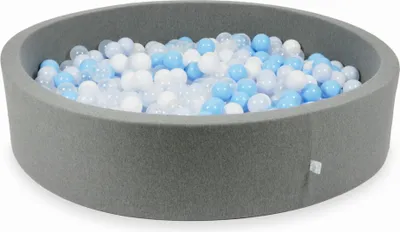Produktbild von Dry Grey Pool 130x30 mit 600 Bällen: transparent, weiß, hellblau, hellblau perl