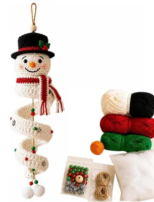 Immagine prodotto di Kit per realizzare un decoro a spirale a forma di pupazzo di neve all'uncinetto, ideale per principianti, perfetto per decorazioni natalizie