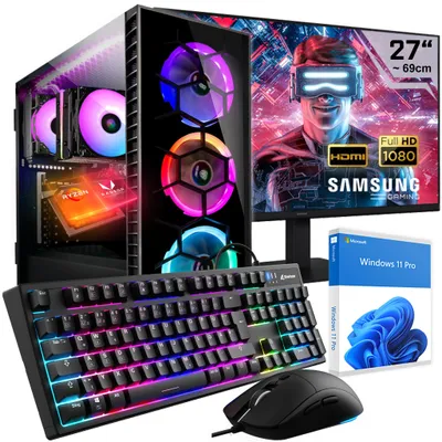 Produktbild von KRAFTPC Gaming PC Komplett-Set AMD Ryzen5 3400G - Radeon VEGA Grafik - 1TB M.2 SSD - 32GB DDR4 - Win11 - WLAN - Samsung 27" TFT - Tastatur/Maus