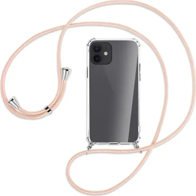 Produktbild von Handykette Backcover-Schutzhülle mit Band (Metall silberfarben) für Apple iPhone 12, 12 Pro - rose peach