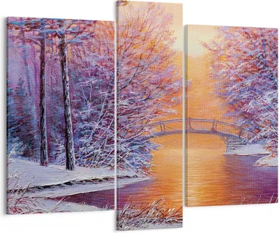 Produktbild von Bild auf Leinwand - Leinwandbild - 3 Teile - Brücke Schnee Wald - 95x80cm - Wand Bild - Wanddeko - Wandbilder - Leinwanddruck - Bilder - Wanddekoration - Leinwand bilder - Wandbild - CB95x80-4545