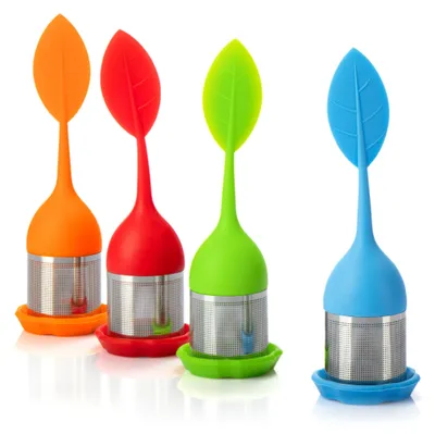 Produktbild von COM-FOUR® 4x Tee-Ei aus rostfreiem Edelstahl und Silikon - Teesieb mit Deckel und Untersetzer - Teekugel - feiner Teefilter für Teeliebhaber