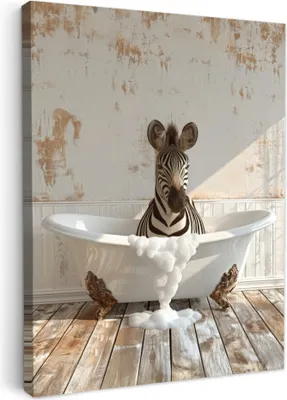 Produktbild von MuchoWow® - Leinwandbilder - Vintage - Zebra - Wilde Tiere - Badewanne, Wandbild, Wanddeko Bilder Wohnzimmer, 30x40 cm